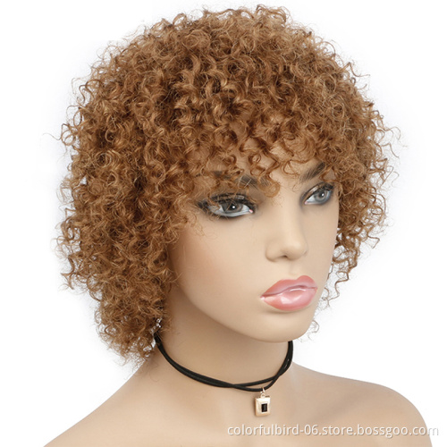 Cheap None Lace Pixie Short Bob Wig Brazilian Human Hair Kinky Curly Afro Wig Brwon Short Cut Wigs for Black Women
